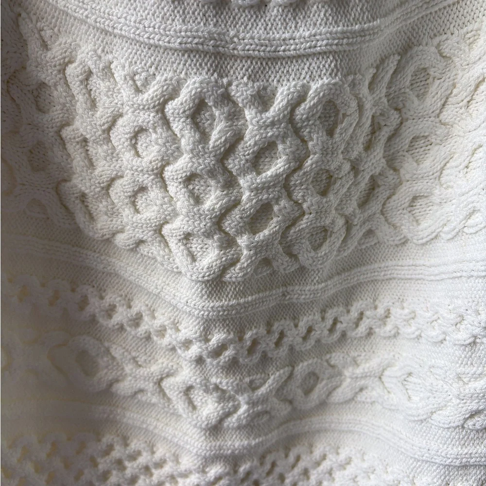 WHBM XL Ecru Top Cap Sleeves Cable Knit Design NWT Office Career Party Cruise - Picture 6 of 12